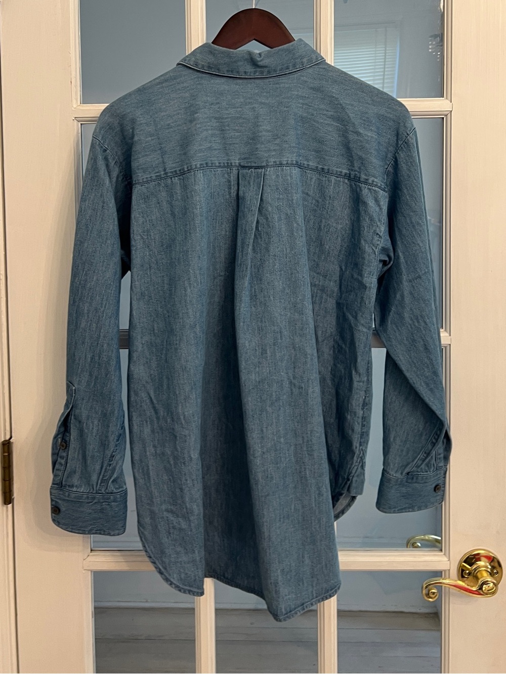 LOFT Women’s Petite Chambray Denim Button Down Shirt Tunic 100% Cotton MP - Picture 2 of 4